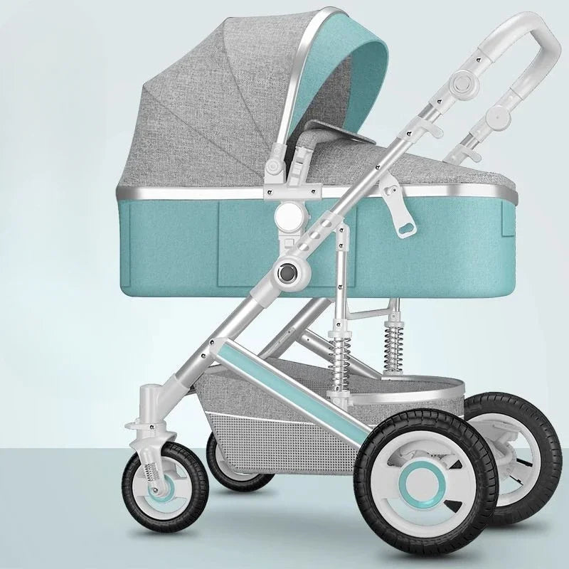 High landscape baby stroller, natural rubber wheels, aluminum alloy material, lightweight folding four-wheel stroller