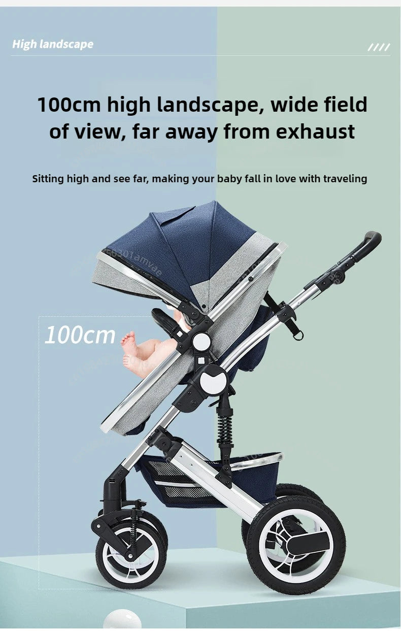 2-in-1 baby stroller that can sit or lie down, with bi-directional push, shock-absorbing folding,high landscape newborn stroller