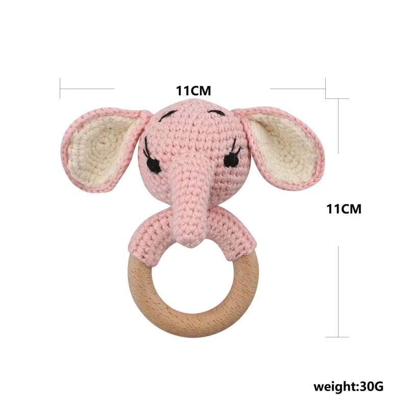 1Pc Wooden Crochet Bunny Rattle Toy Wood Ring Baby Teether Rodent Baby Gym Mobile Rattles Custom Name Educational Toys
