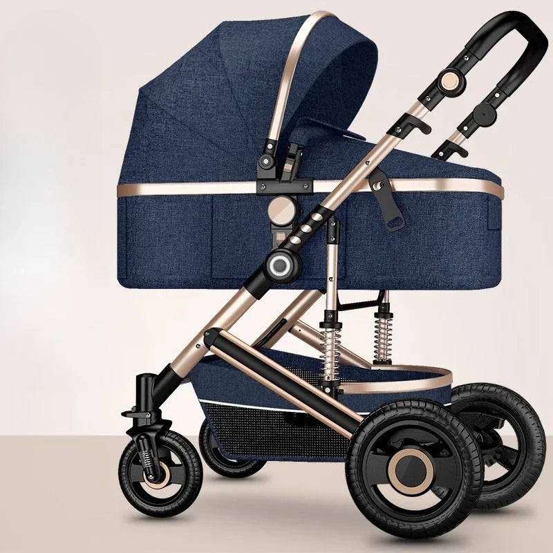 High landscape baby stroller, natural rubber wheels, aluminum alloy material, lightweight folding four-wheel stroller