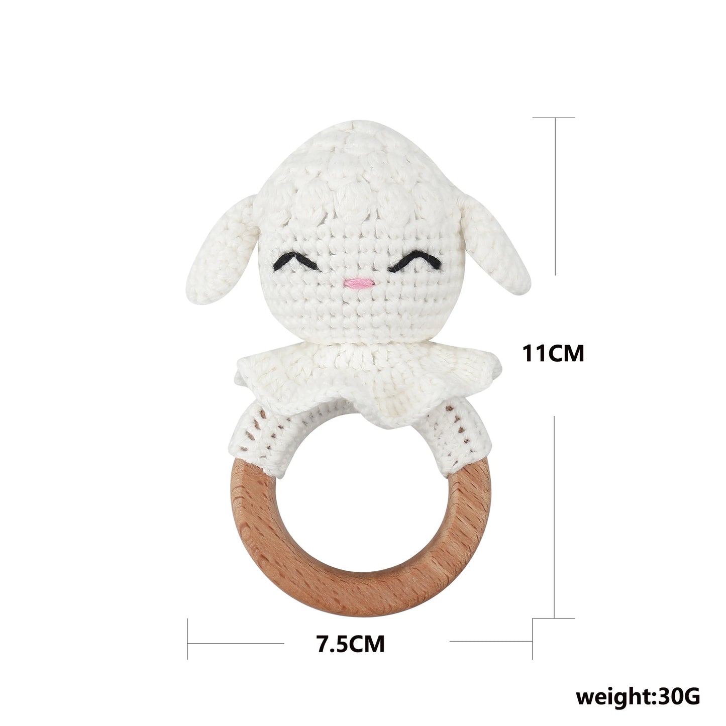 1Pc Wooden Crochet Bunny Rattle Toy Wood Ring Baby Teether Rodent Baby Gym Mobile Rattles Custom Name Educational Toys
