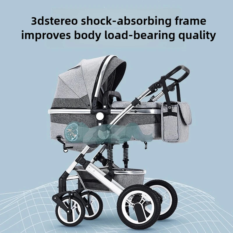 2-in-1 baby stroller that can sit or lie down, with bi-directional push, shock-absorbing folding,high landscape newborn stroller