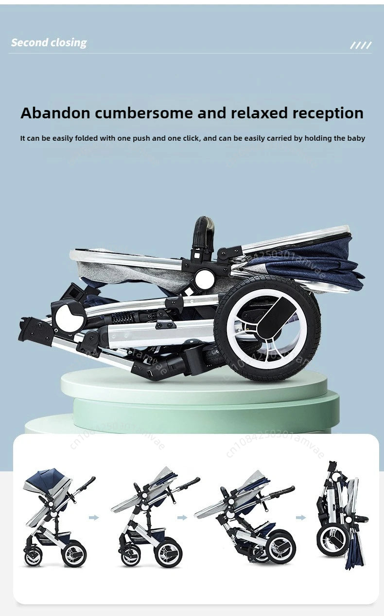 2-in-1 baby stroller that can sit or lie down, with bi-directional push, shock-absorbing folding,high landscape newborn stroller