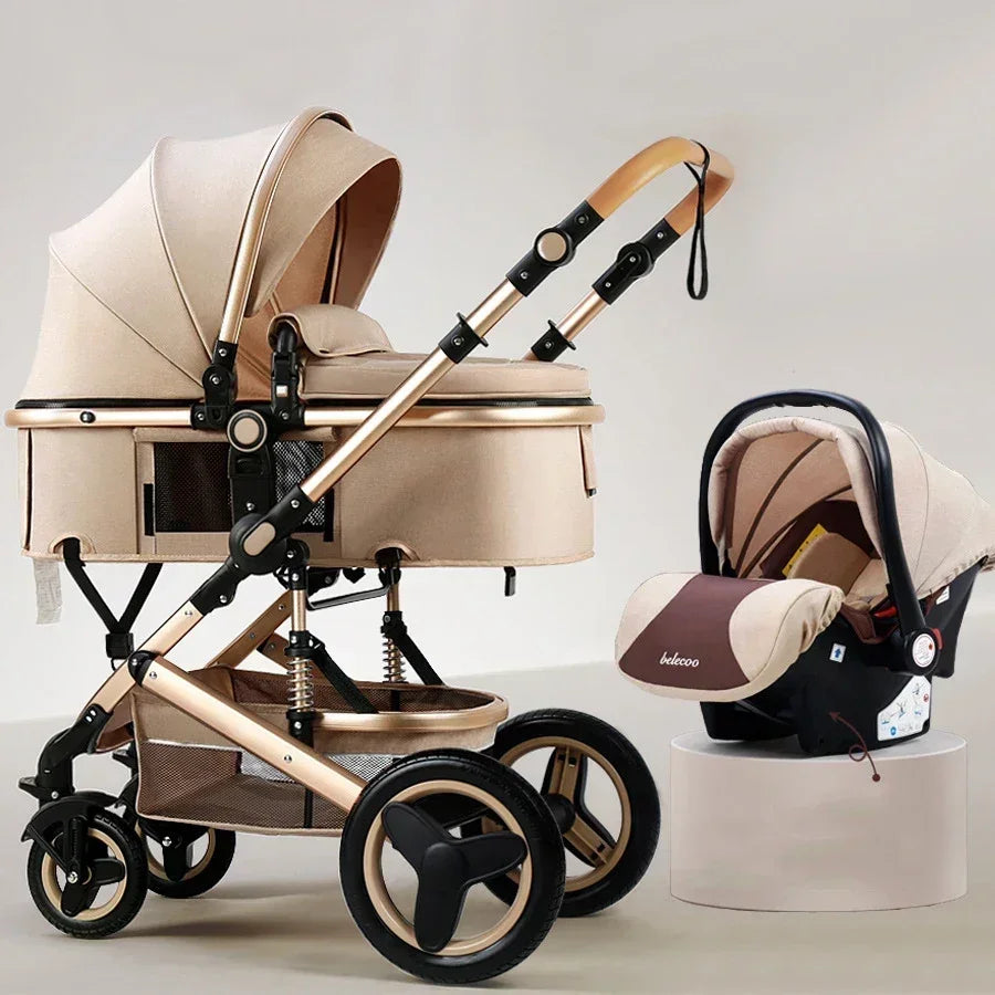 Baby stroller 3 in 1 with car seat 530D baby carriage removed sleeping basket two-way travel stroller High quality Belecoo