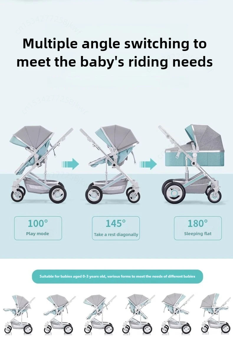 High landscape baby stroller, natural rubber wheels, aluminum alloy material, lightweight folding four-wheel stroller