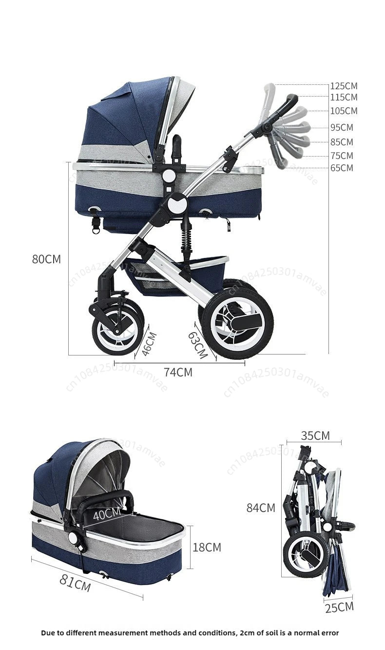 2-in-1 baby stroller that can sit or lie down, with bi-directional push, shock-absorbing folding,high landscape newborn stroller