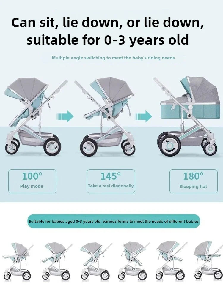 High landscape baby stroller, natural rubber wheels, aluminum alloy material, lightweight folding four-wheel stroller