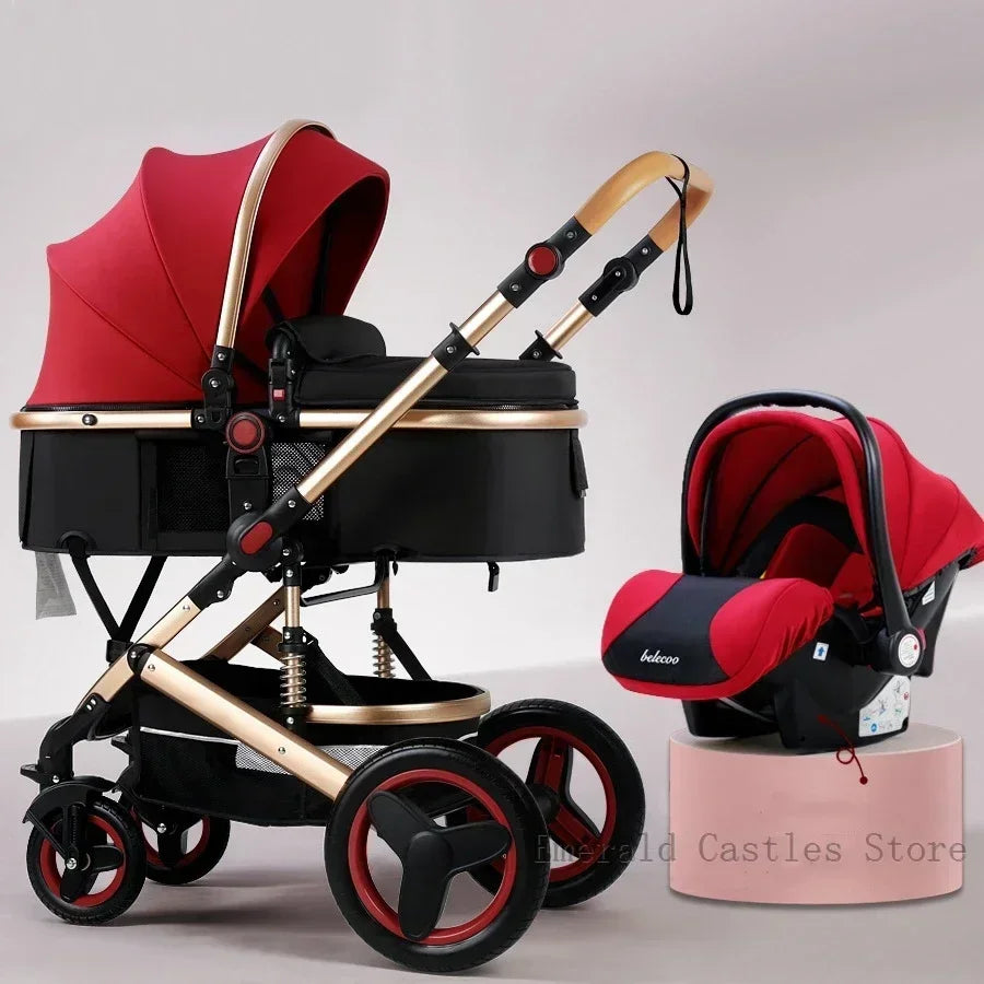 Baby stroller 3 in 1 with car seat 530D baby carriage removed sleeping basket two-way travel stroller High quality Belecoo