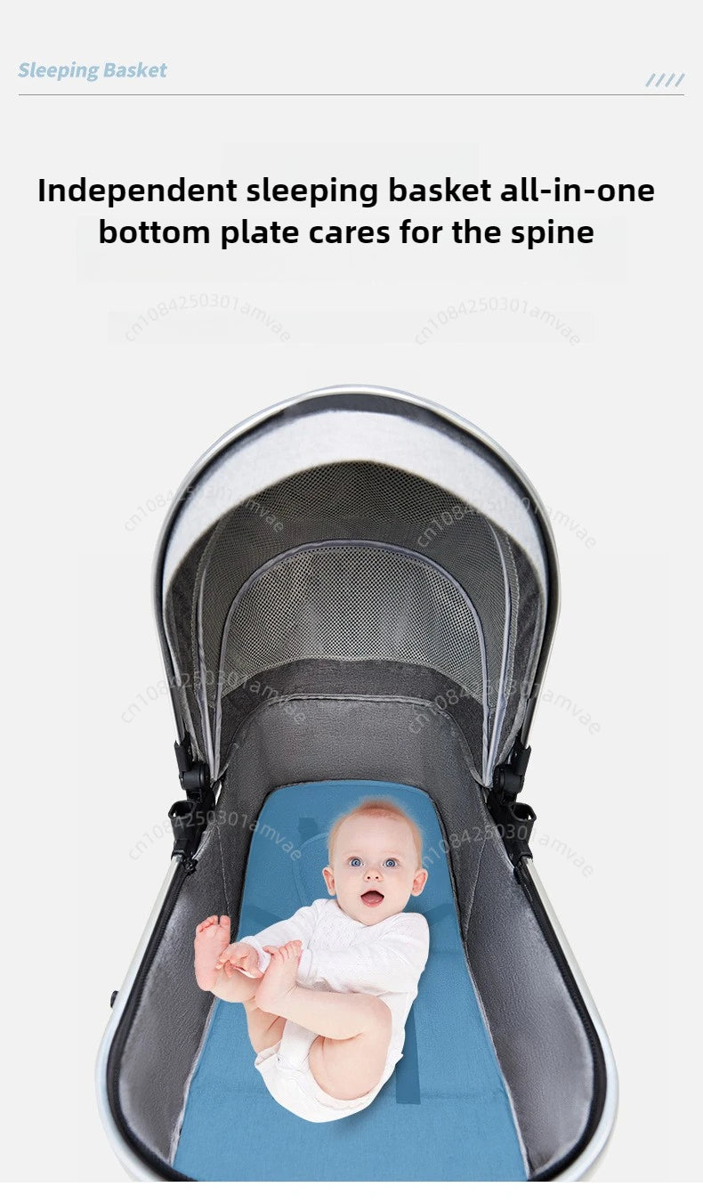 2-in-1 baby stroller that can sit or lie down, with bi-directional push, shock-absorbing folding,high landscape newborn stroller