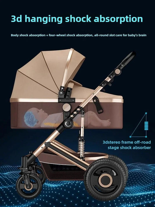 High landscape baby stroller, natural rubber wheels, aluminum alloy material, lightweight folding four-wheel stroller