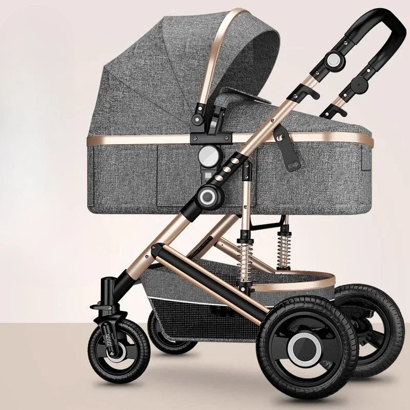 High landscape baby stroller, natural rubber wheels, aluminum alloy material, lightweight folding four-wheel stroller