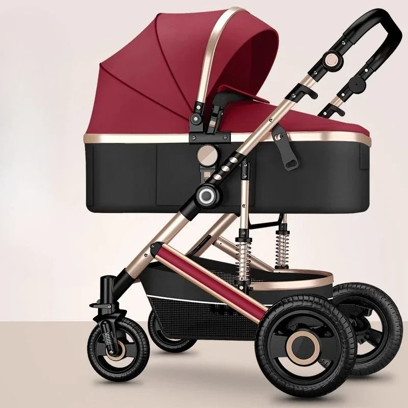 High landscape baby stroller, natural rubber wheels, aluminum alloy material, lightweight folding four-wheel stroller