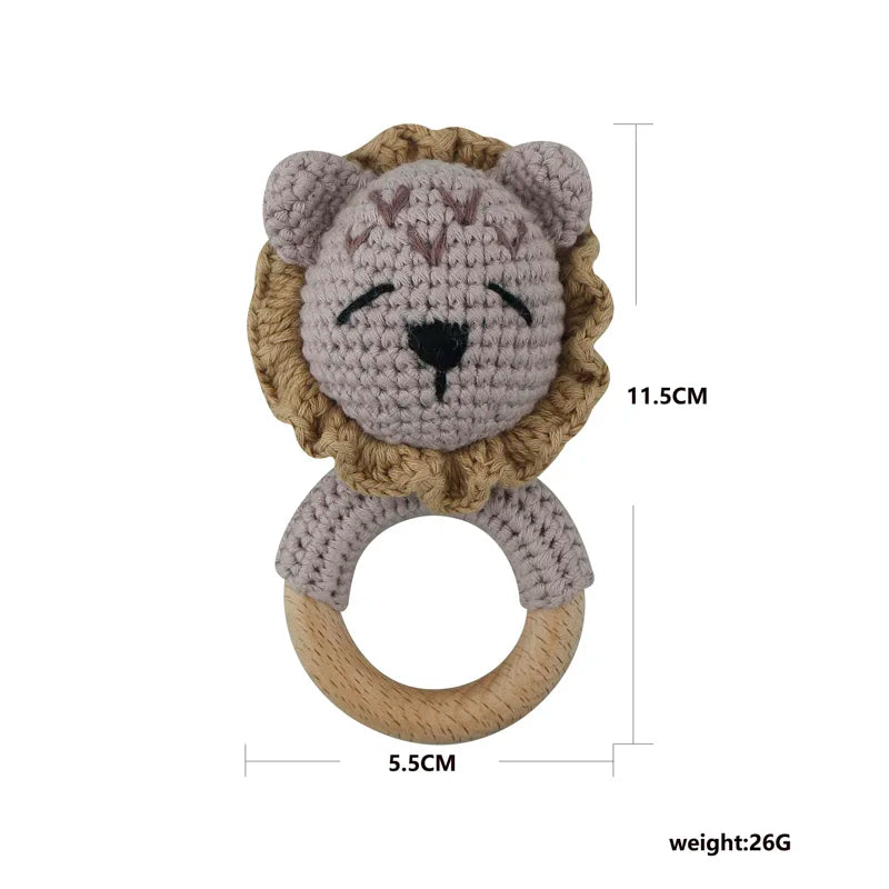 1Pc Wooden Crochet Bunny Rattle Toy Wood Ring Baby Teether Rodent Baby Gym Mobile Rattles Custom Name Educational Toys