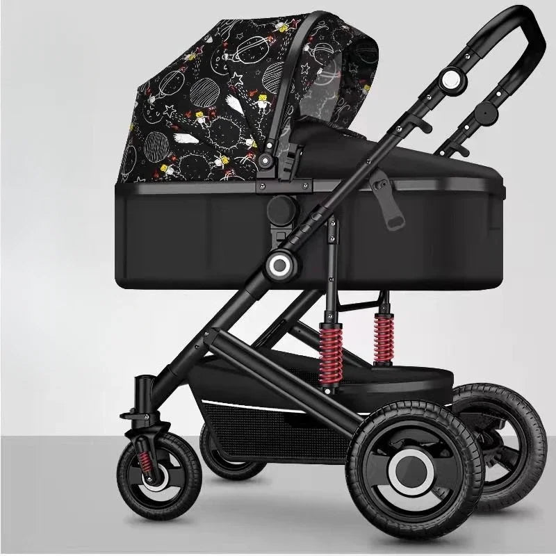 High landscape baby stroller, natural rubber wheels, aluminum alloy material, lightweight folding four-wheel stroller