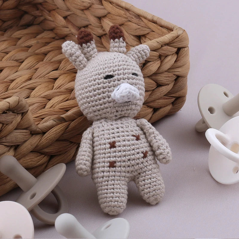 1Pc Wooden Crochet Bunny Rattle Toy Wood Ring Baby Teether Rodent Baby Gym Mobile Rattles Custom Name Educational Toys