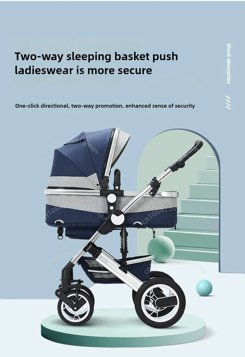 2-in-1 baby stroller that can sit or lie down, with bi-directional push, shock-absorbing folding,high landscape newborn stroller
