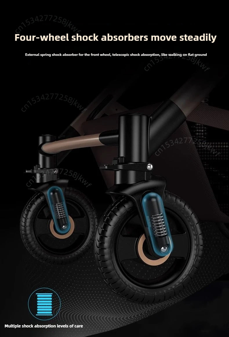 High landscape baby stroller, natural rubber wheels, aluminum alloy material, lightweight folding four-wheel stroller