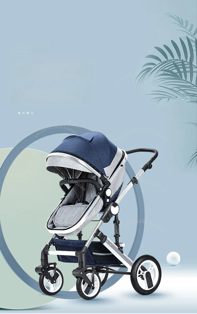 2-in-1 baby stroller that can sit or lie down, with bi-directional push, shock-absorbing folding,high landscape newborn stroller