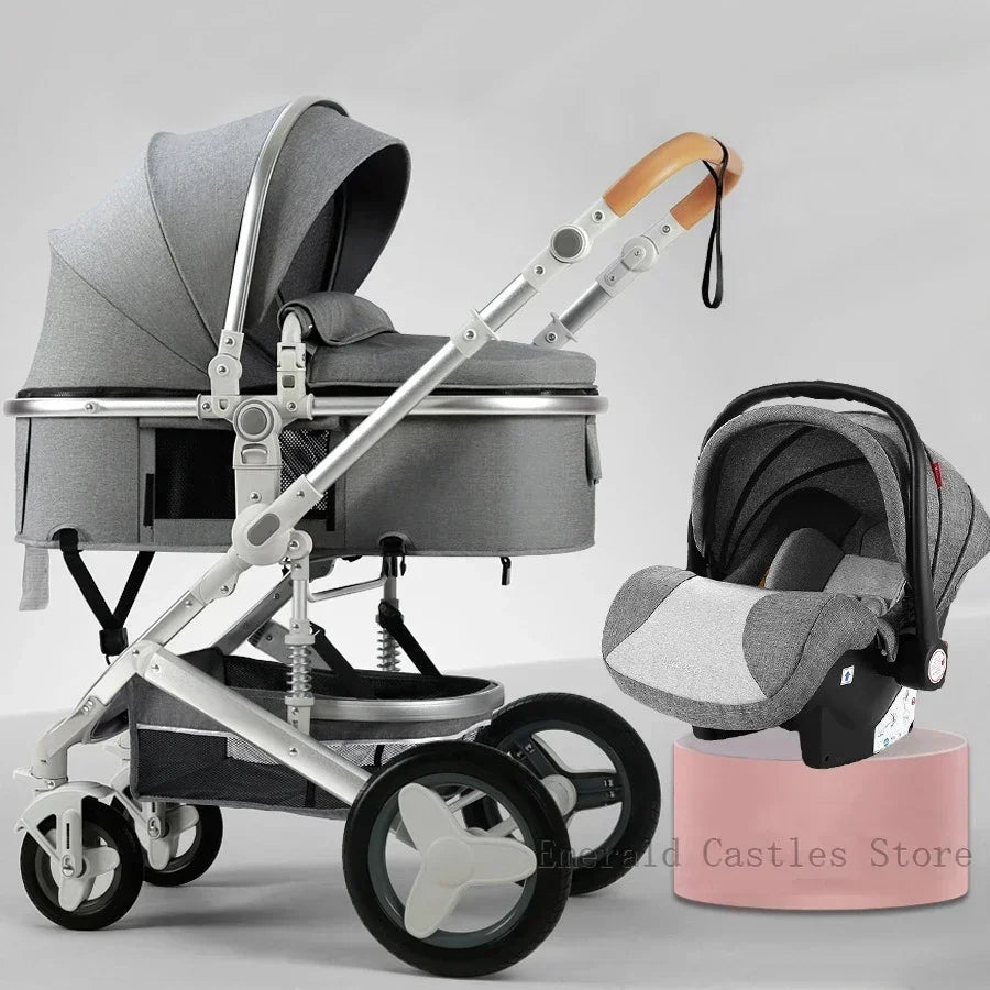 Baby stroller 3 in 1 with car seat 530D baby carriage removed sleeping basket two-way travel stroller High quality Belecoo