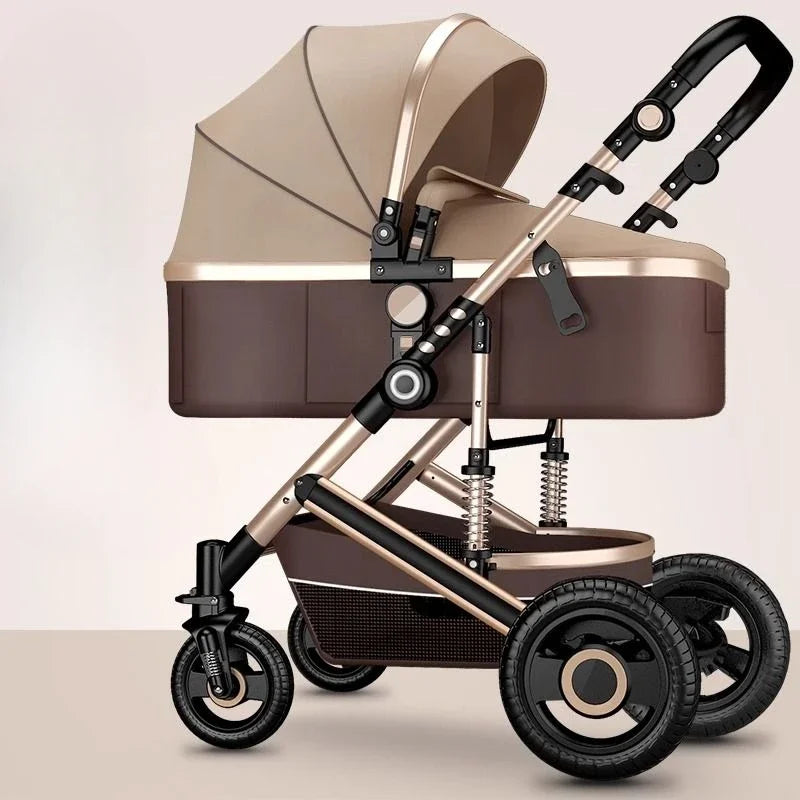 High landscape baby stroller, natural rubber wheels, aluminum alloy material, lightweight folding four-wheel stroller
