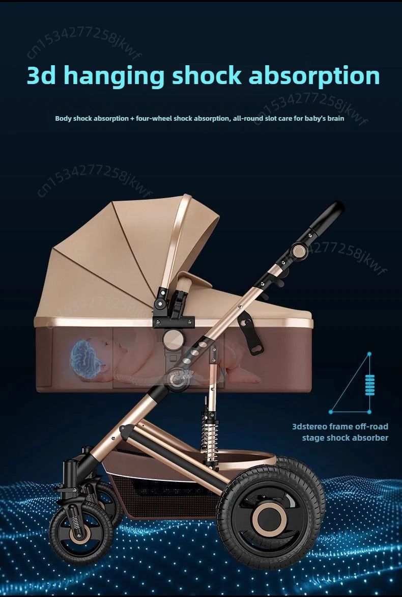 High landscape baby stroller, natural rubber wheels, aluminum alloy material, lightweight folding four-wheel stroller
