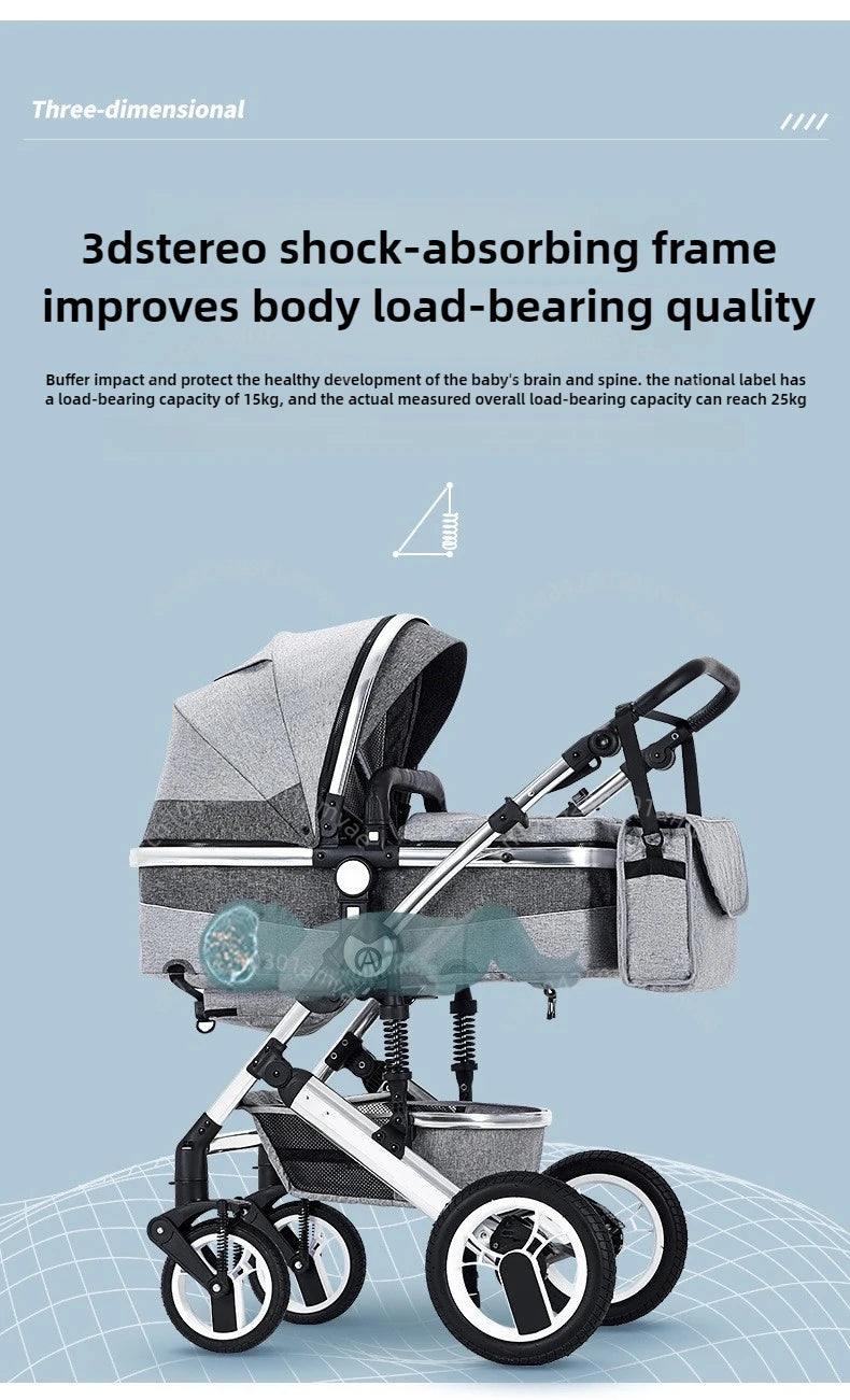 2-in-1 baby stroller that can sit or lie down, with bi-directional push, shock-absorbing folding,high landscape newborn stroller