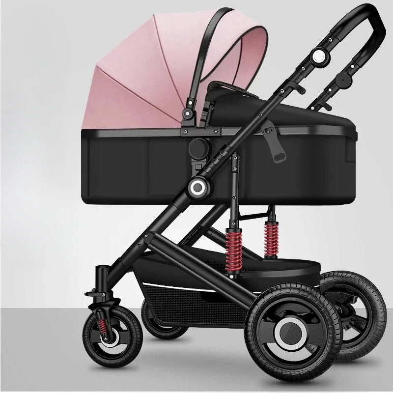 High landscape baby stroller, natural rubber wheels, aluminum alloy material, lightweight folding four-wheel stroller