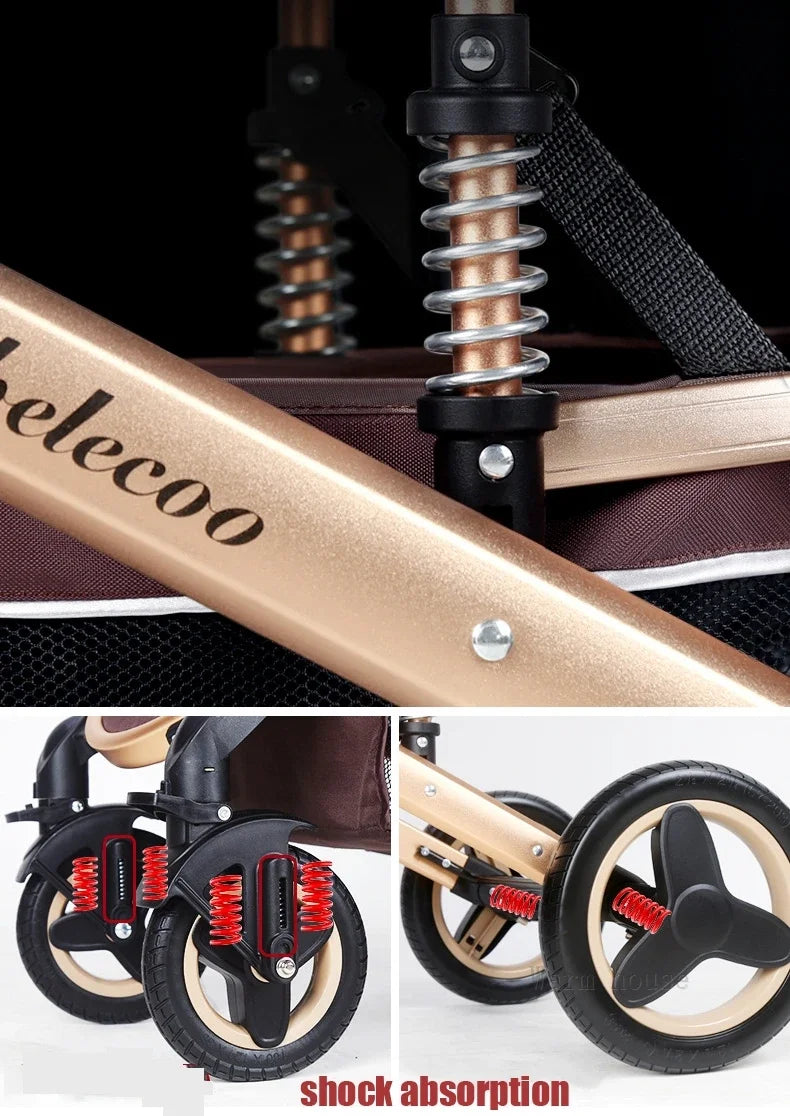 Baby stroller 3 in 1 with car seat 530D baby carriage removed sleeping basket two-way travel stroller High quality Belecoo