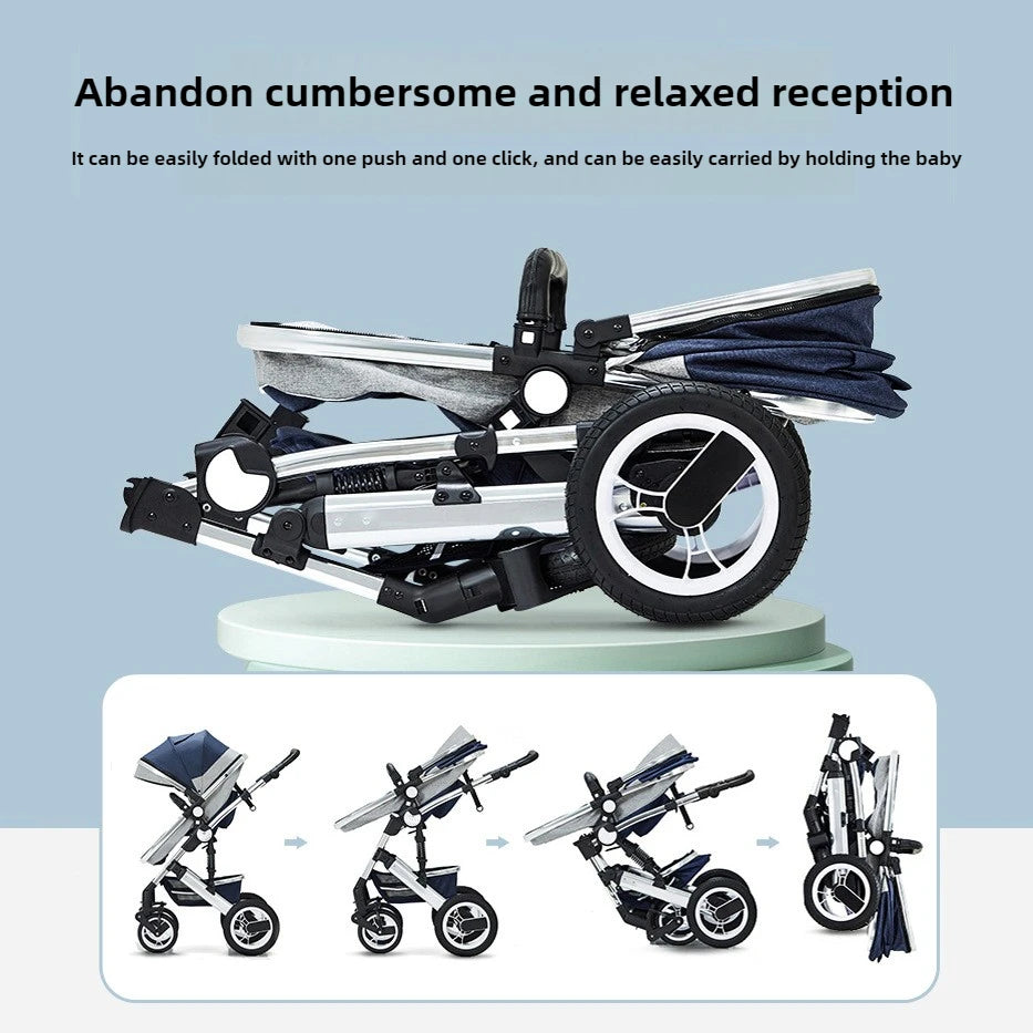 2-in-1 baby stroller that can sit or lie down, with bi-directional push, shock-absorbing folding,high landscape newborn stroller