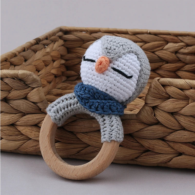 1Pc Wooden Crochet Bunny Rattle Toy Wood Ring Baby Teether Rodent Baby Gym Mobile Rattles Custom Name Educational Toys