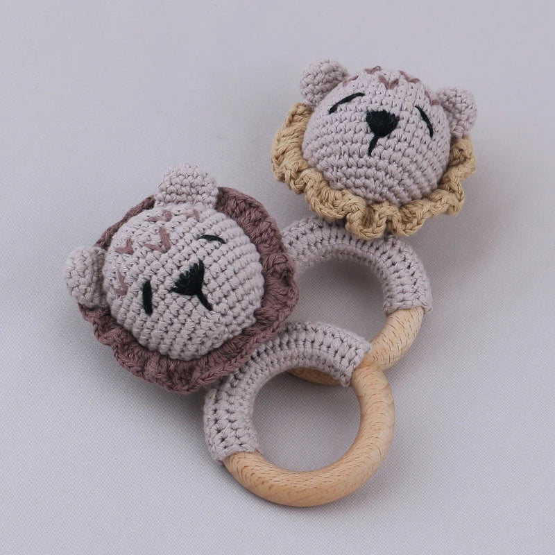 1Pc Wooden Crochet Bunny Rattle Toy Wood Ring Baby Teether Rodent Baby Gym Mobile Rattles Custom Name Educational Toys