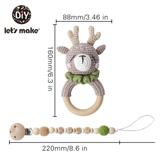 1set Baby Rattle Wooden Crochet Elephant Bells Music Teething Bracelet Pacifier Dummy Clips Gym Play Rodent Baby Products Toy