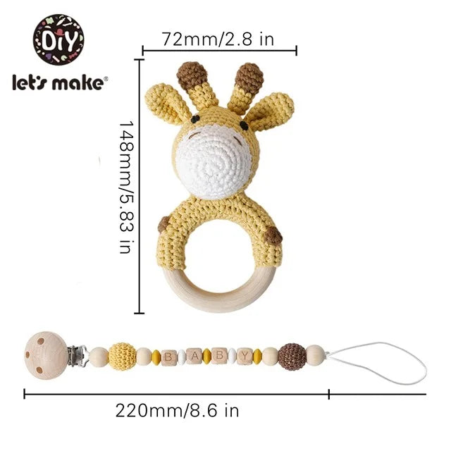 1set Baby Rattle Wooden Crochet Elephant Bells Music Teething Bracelet Pacifier Dummy Clips Gym Play Rodent Baby Products Toy
