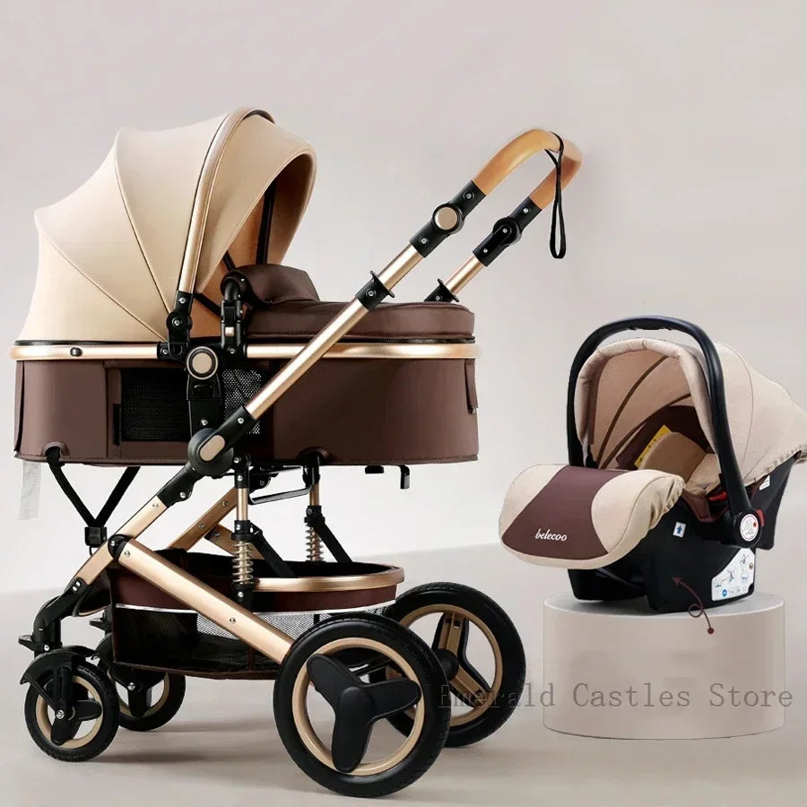 Baby stroller 3 in 1 with car seat 530D baby carriage removed sleeping basket two-way travel stroller High quality Belecoo