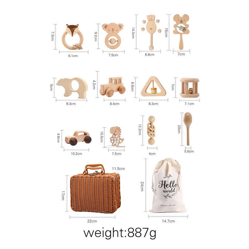 1set Baby Rattle Wooden Crochet Elephant Bells Music Teething Bracelet Pacifier Dummy Clips Gym Play Rodent Baby Products Toy