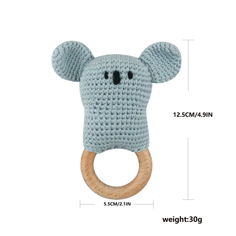 1Pc Wooden Crochet Bunny Rattle Toy Wood Ring Baby Teether Rodent Baby Gym Mobile Rattles Custom Name Educational Toys
