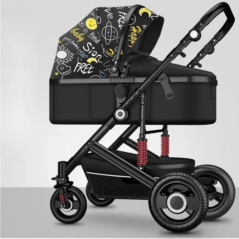 High landscape baby stroller, natural rubber wheels, aluminum alloy material, lightweight folding four-wheel stroller