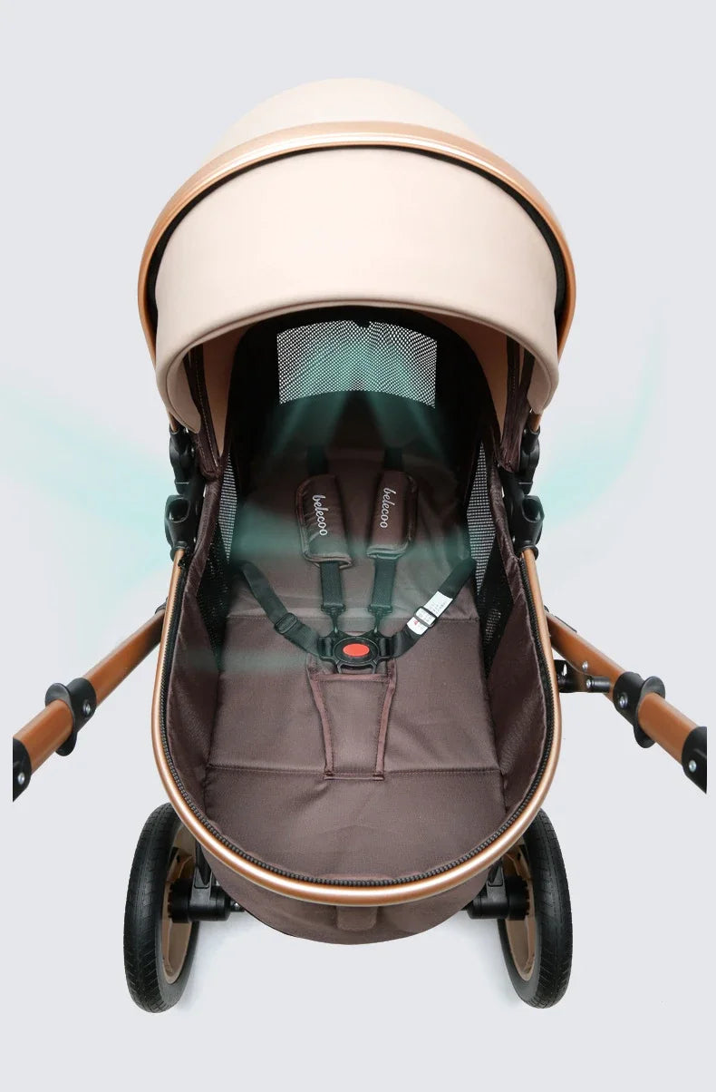 Baby stroller 3 in 1 with car seat 530D baby carriage removed sleeping basket two-way travel stroller High quality Belecoo