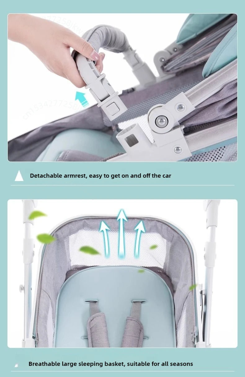 High landscape baby stroller, natural rubber wheels, aluminum alloy material, lightweight folding four-wheel stroller