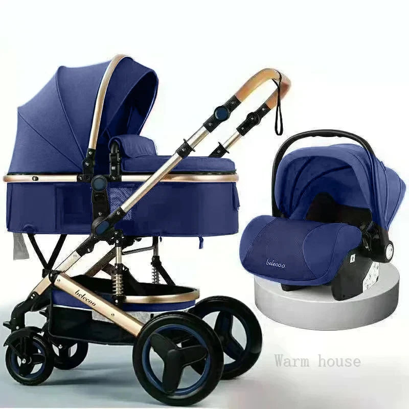 Baby stroller 3 in 1 with car seat 530D baby carriage removed sleeping basket two-way travel stroller High quality Belecoo