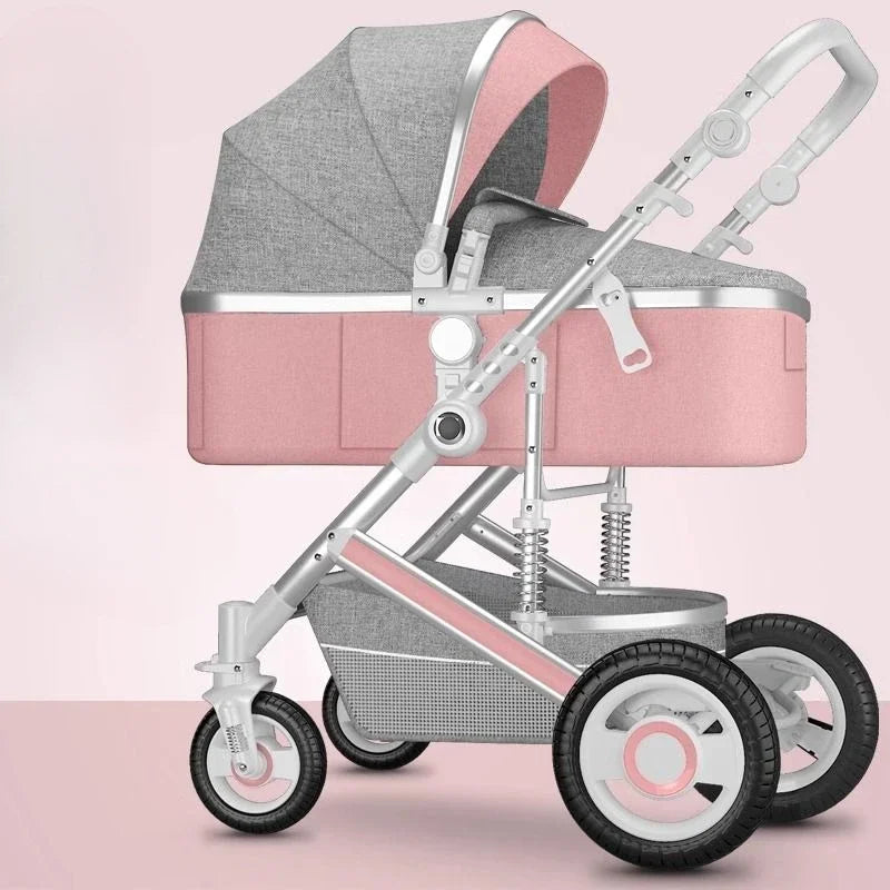 High landscape baby stroller, natural rubber wheels, aluminum alloy material, lightweight folding four-wheel stroller