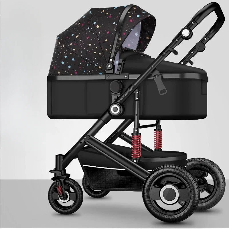 High landscape baby stroller, natural rubber wheels, aluminum alloy material, lightweight folding four-wheel stroller