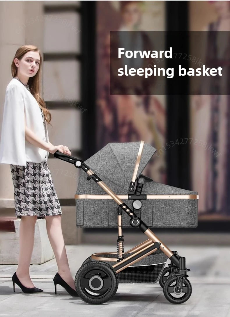 High landscape baby stroller, natural rubber wheels, aluminum alloy material, lightweight folding four-wheel stroller