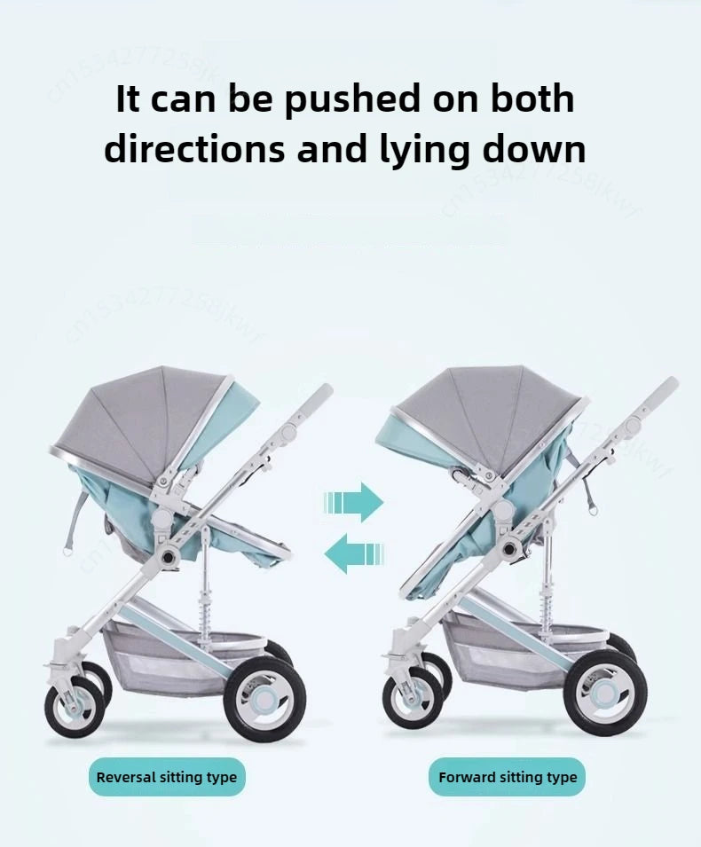 High landscape baby stroller, natural rubber wheels, aluminum alloy material, lightweight folding four-wheel stroller