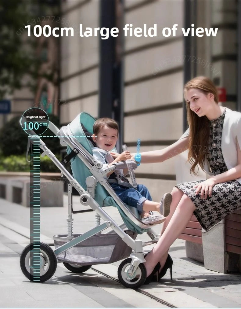 High landscape baby stroller, natural rubber wheels, aluminum alloy material, lightweight folding four-wheel stroller
