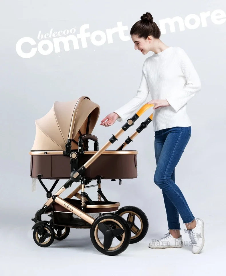 Baby stroller 3 in 1 with car seat 530D baby carriage removed sleeping basket two-way travel stroller High quality Belecoo