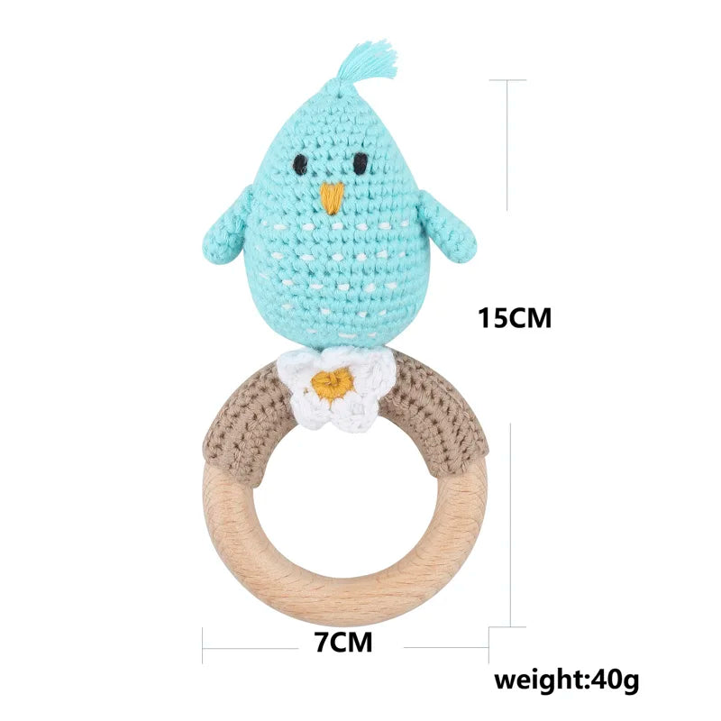 1Pc Wooden Crochet Bunny Rattle Toy Wood Ring Baby Teether Rodent Baby Gym Mobile Rattles Custom Name Educational Toys