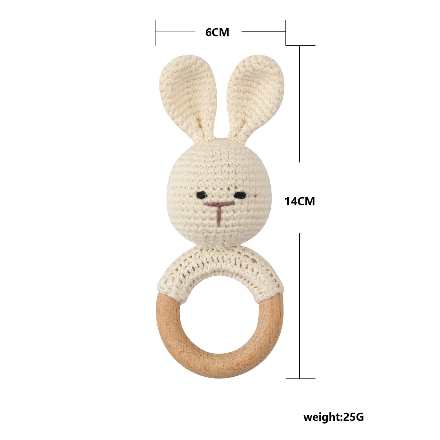 1Pc Wooden Crochet Bunny Rattle Toy Wood Ring Baby Teether Rodent Baby Gym Mobile Rattles Custom Name Educational Toys