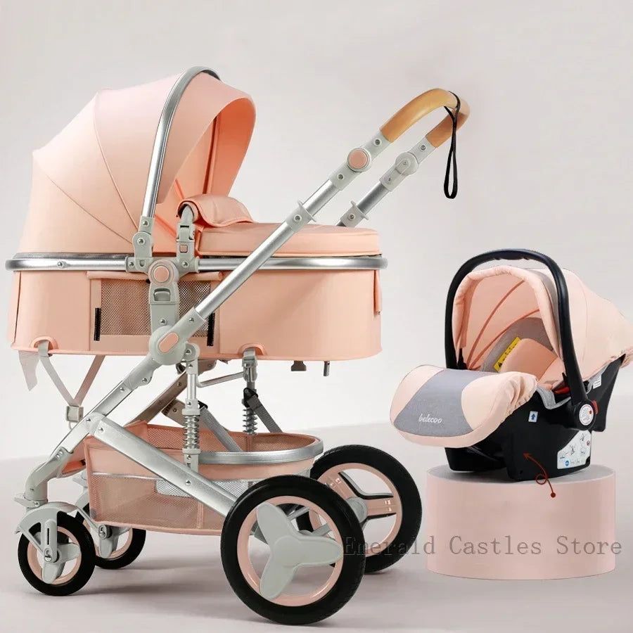 Baby stroller 3 in 1 with car seat 530D baby carriage removed sleeping basket two-way travel stroller High quality Belecoo