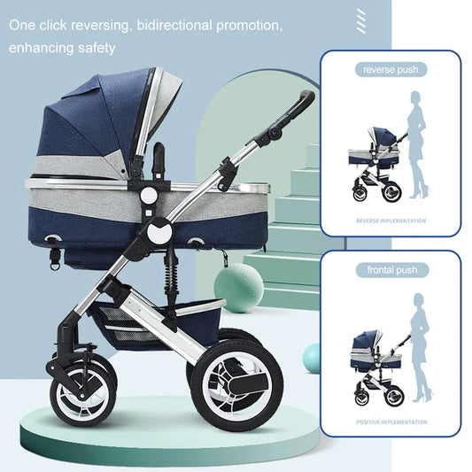 2-in-1 baby stroller that can sit or lie down, with bi-directional push, shock-absorbing folding,high landscape newborn stroller